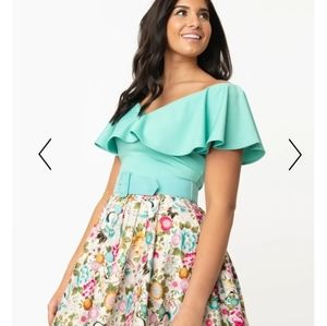 UNIQUE VINTAGE TURQUOISE FRENCHIE TOP XL